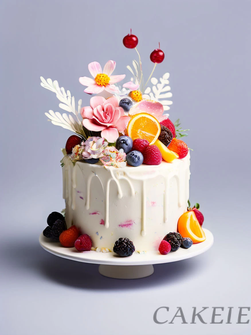 Flowers Fruit Overloaded Cake